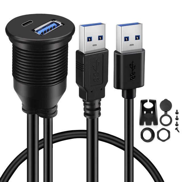 Batige Cable Usb 3.0 A Tipo C 3.0 Para Montaje En Coche, Cable De Extensión Macho A Hembra De Doble Puerto, Resistente Al Agua, Para Panel De Salpicadero De Coche, Camión, Barco, Motocicleta, 3 Pies
