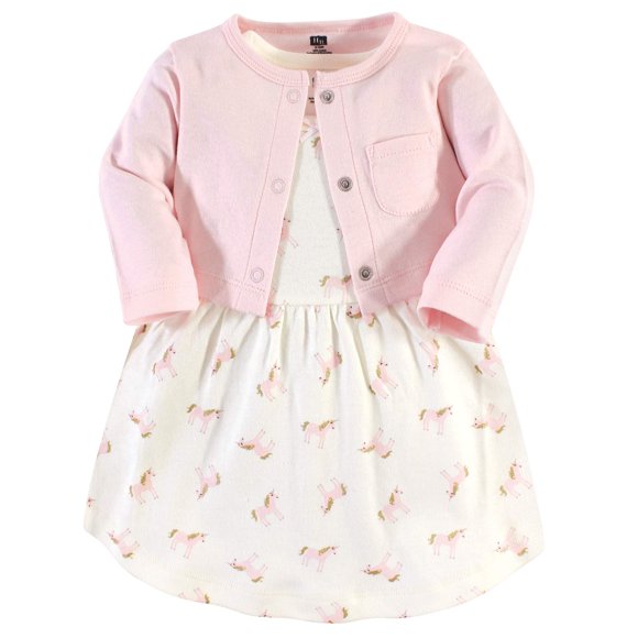 Hudson Conjunto De Vestido Y Cárdigan De Algodón Para Bebé Niña Unicornio Dorado 0-3 Meses