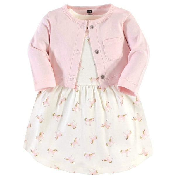 Hudson Conjunto De Vestido Y Cárdigan De Algodón Para Bebé Niña Unicornio Dorado 0-3 Meses