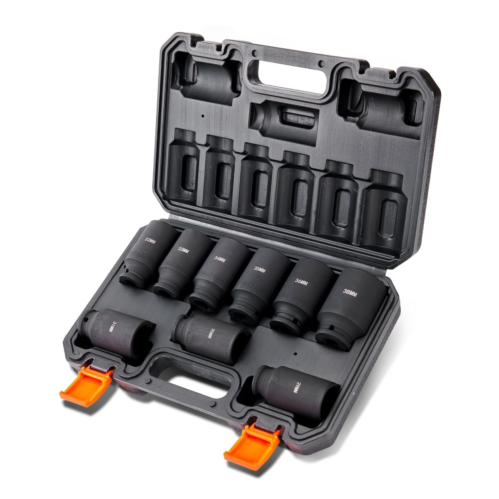 Zaverox 9PCS 1/2" Drive Deep 6 Point Impact Socket Set, Metric 29-38mm Cr-Mo Alloy Steel Auto Repair Large Socket Kit with Storage Case