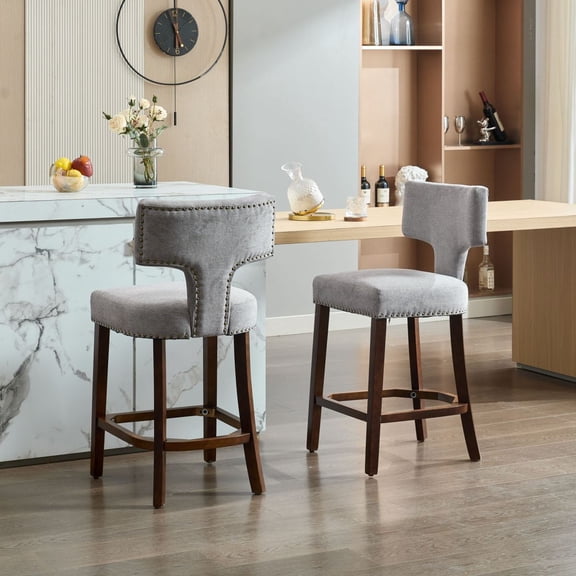 Mid Century Modern Dining Chairs Set of 2, Farmhouse Chenille Fabric Upholstered Accent Chair Curved Backrest with Copper Nails around,Kitchen Chairs with Silver Brushed Stainless Steel Legs, Blue