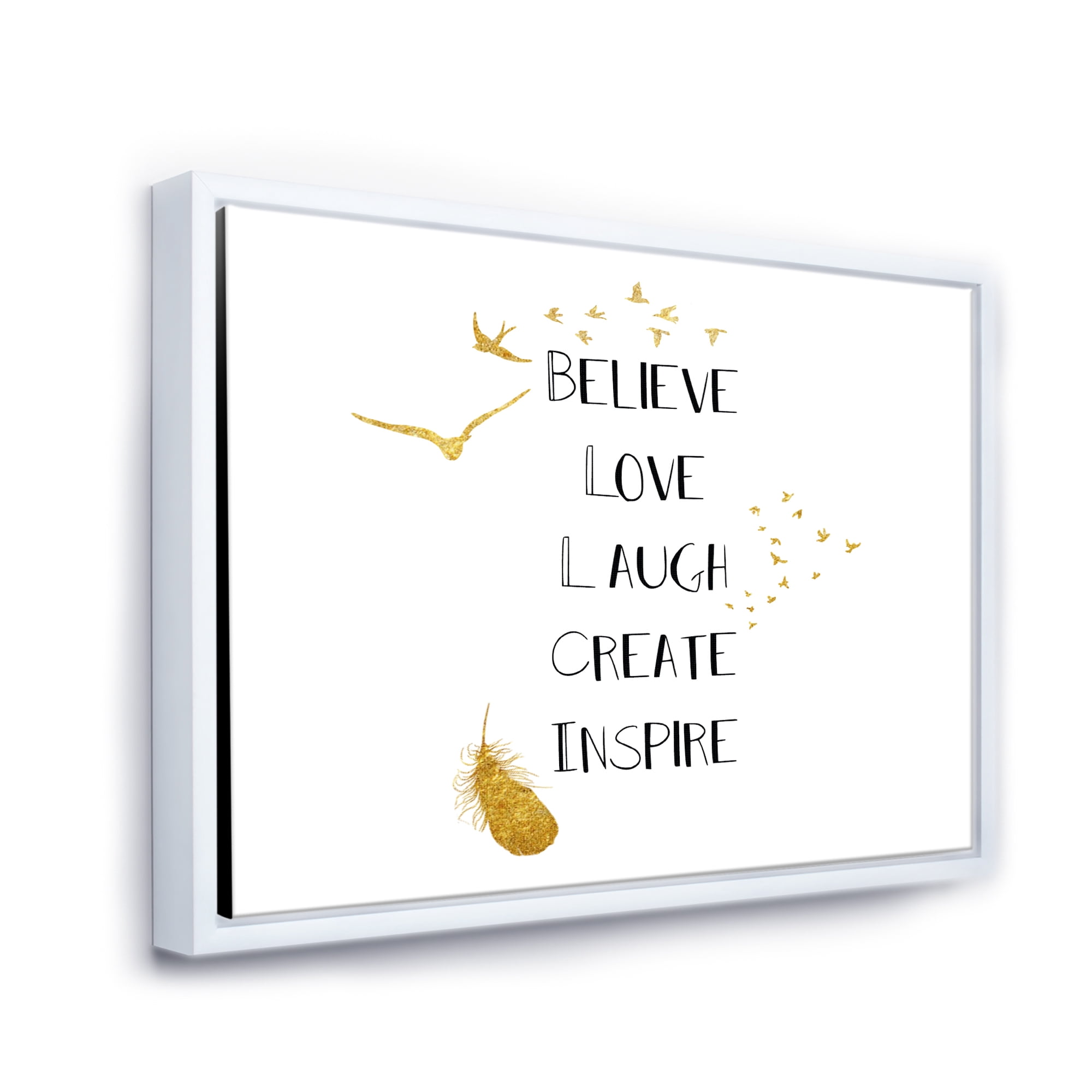 Designart 'Inspirational Quote On Gold and White' Traditional Framed Canvas Wall Art Print