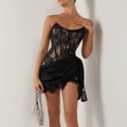 thumbnail image 4 of Vestido ajustado ligeramente transparente con hombros descubiertos y malla de encaje sexy para mujer de otoño, 4 of 6