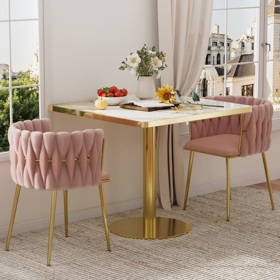 31.5in Square Sintered Stone Tulip Dining Table Set with 2/4 Velvet Chairs, Waterproof Scratch‑Resistant for Indoor & Outdoor