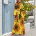 thumbnail image 4 of Sunflower Print Dress Leaves and Flowers Street Style Boho Beach Dresses Women Long Sleeve High Waist Sexy Long Maxi Dress, 4 of 5