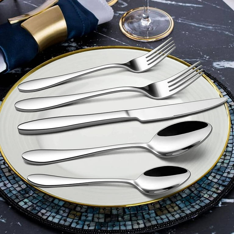 60-Piece Hammered Silverware Set, Stainless Steel Square Flatware Set for  12, Food-Grade Tableware Cutlery Set, Utensil Sets for Home Restaurant