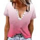 thumbnail image 1 of Camisetas de Manga Corta para Mujeres Camiseta de Cuello Redondo con Botón Impreso No Estructurado Casual con Suave 95% Poliéster 5% Spandex, Blusa Transpirable para la Primavera, 1 of 6