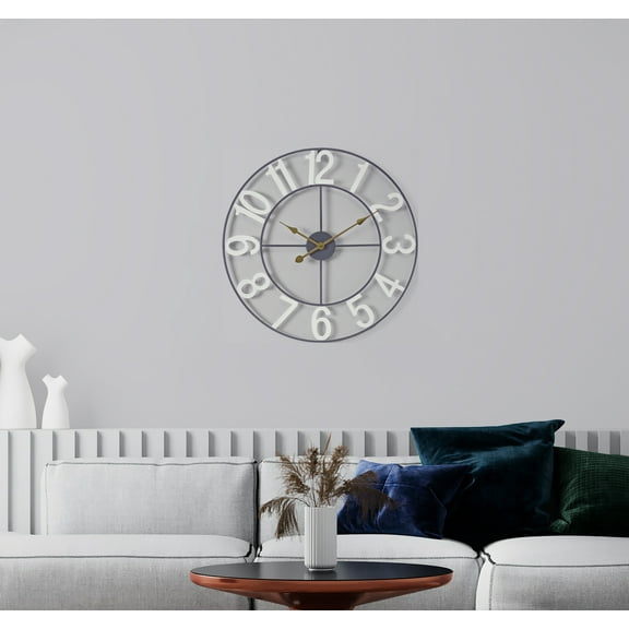 Sorbus Large Metal Numerical Wall Clock for Living Room Decor (Silver, 16" Diameter)