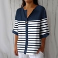 thumbnail image 2 of VEKDONE Womens 3/4 Sleeve Tops Striped Color Block Tunic Tops Summer Button Down V-Neck Blouse Casual Lightweight Comfy Shirts Fashion Clothes Navy XL, 2 of 5