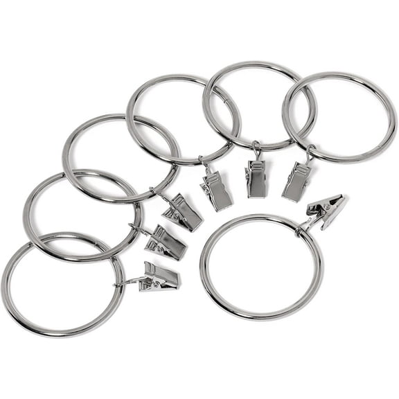 Metal Curtain Clip Rings 2 Inch Interior Diameter Set of 14 (Polished Nickel)