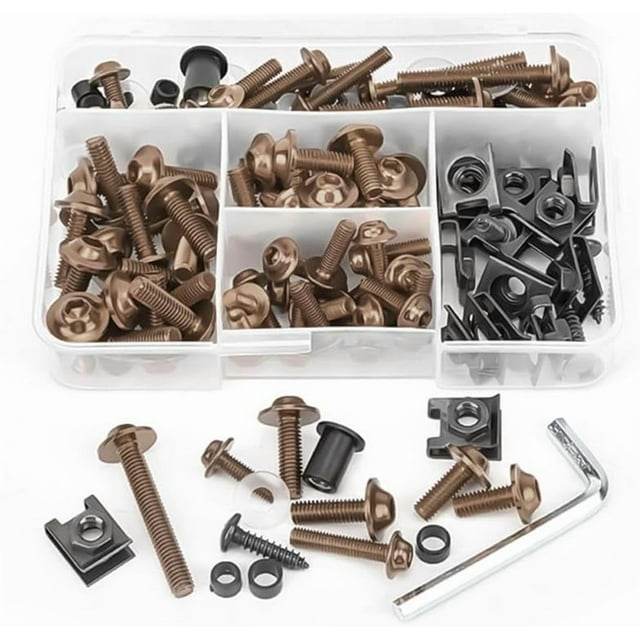 Yazoeia 195PCS Motorcycle Fairing Bolt Kit, M5 M6 Aluminum Motor Windscreen Screws Fasteners Fairing Bolts Nut Clips Mounting Washers Nuts Screws Assortment, Universal for Motor, Sport CJC912-116191