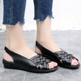 thumbnail image 5 of Anuirheih Summer Women Shoes Leather Flat Sandals Open Toe Mother Wedges Casual Sandals Sandals Women (Black), 5 of 6