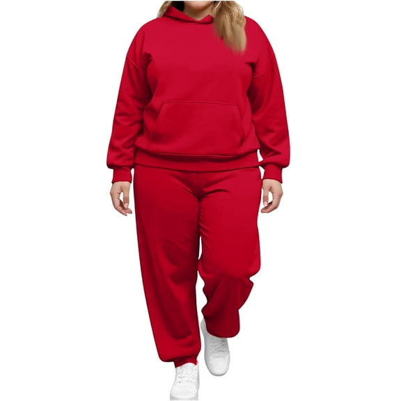 Women's 2 Piece Tracksuit Oversized Hooded Sweatshirt and Sweatpants Set Lounge Wear Long Sleeve Comfy Outfit Red XXL