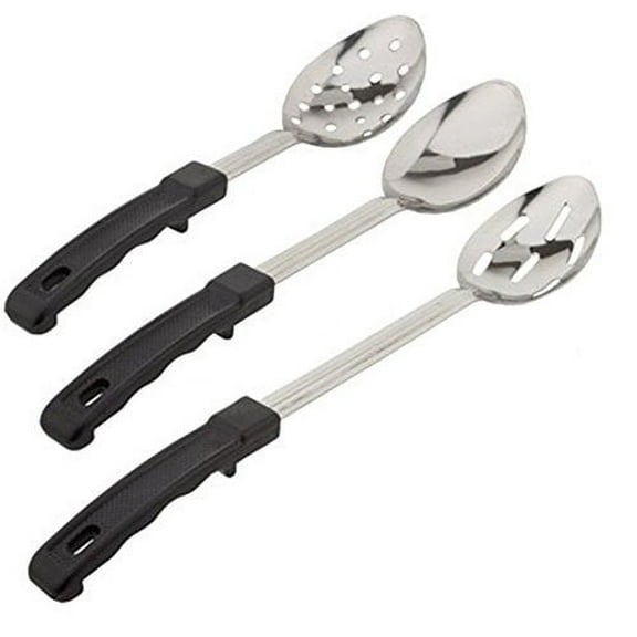 iKonbi Set of 3 Stainless Steel Serving Spoons with Plastic Handle with Solid, Perforated and Slotted Holes