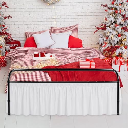 Queen Size Wrap Around Bed Skirt with Split Corners, 15-Inch Drop, White Adjustable Elastic Dust Ruffle for Easy Fit, Wrinkle-Resistant Silky Luxurious Fabric, Machine Washable