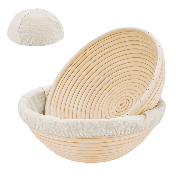 Banneton Bread Proofing Basket: 2 Pcs 8.5-inch Round Rattan Bread Bowls with Liners for Artisan Sourdough Bread Making for Home Bakers and Professionals