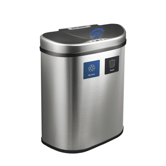 Nine Stars Automatic Kitchen Trash Can, 18.5 Gallon Stainless Steel Recycle Garbage Bin with Soft Close Lid, Silver