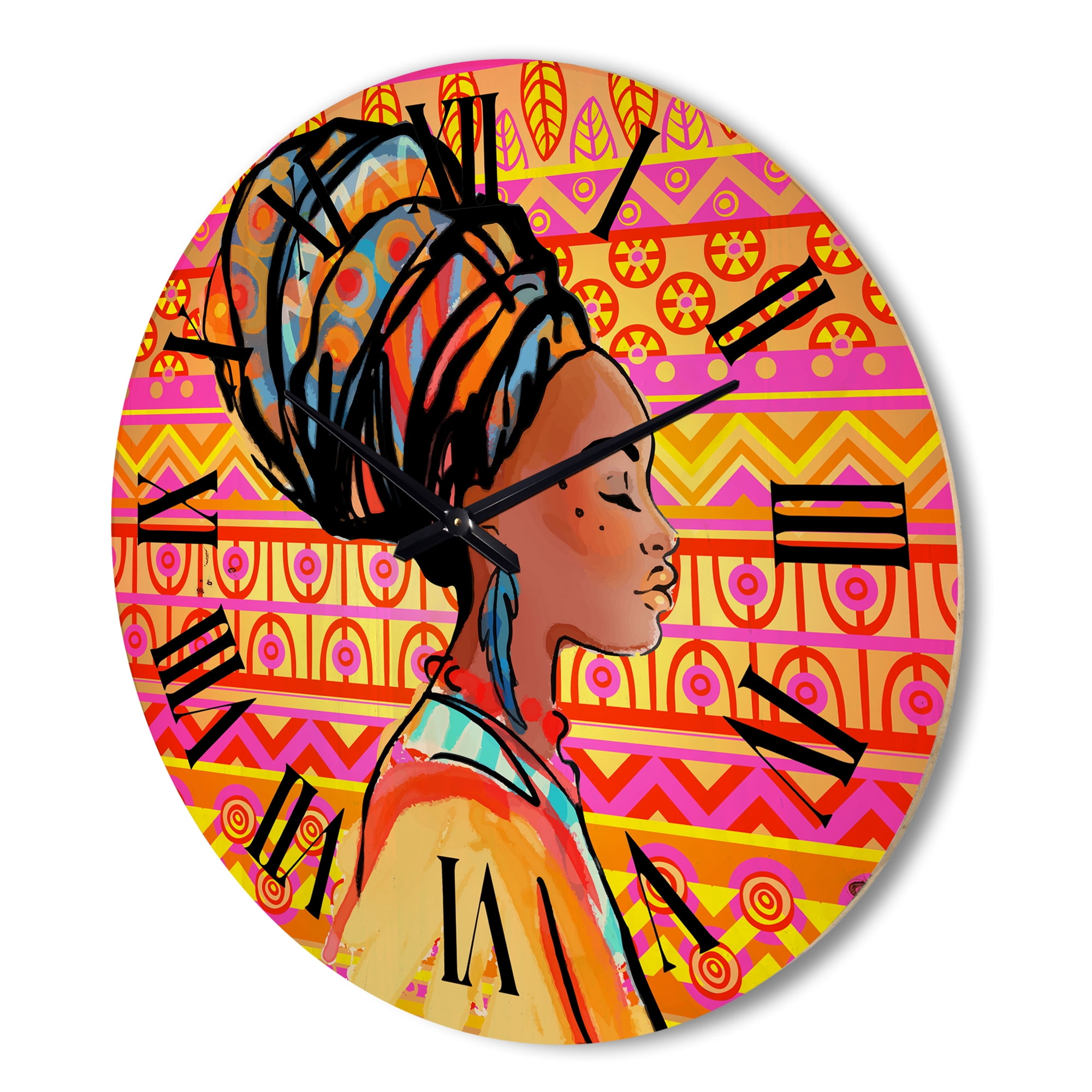 Designart 'Portrait of African American Woman With Turban I' Modern Wood Wall Clock