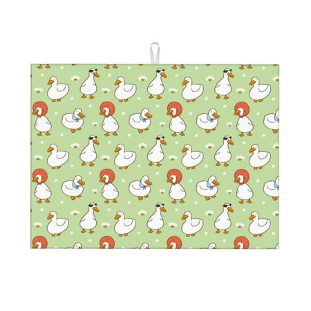 

Large Dish Drying Mats for Kitchen Counter - Funny Cute Duck Flower Green 18x24In Anti-Slip Absorbent Microfiber Drying Mat for Kitchen Counter Mat Dish Rack Mat with Hanging Loop