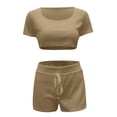 thumbnail image 6 of FUNUONY Womens Workout Sets 2 Piece - Seamless Yoga Outfits Shorts and Crop Top Matching Gym Athletic Clothing Set Two Piece Summer Outfits 2 Piece Sets Suspender Shorts Suit Yoga Sports Brown Xxl, 6 of 6