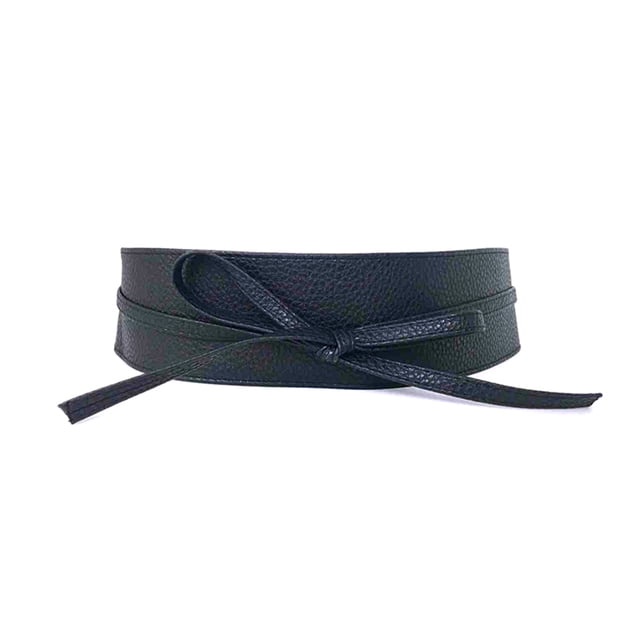 Cinturón de piel sintética con lazo para mujer, faja para vestido (negro)