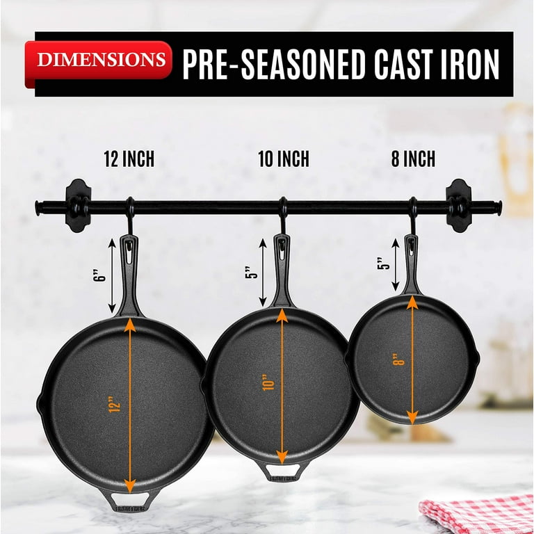 Bruntmor 12'' Red Pre-seasoned Cast Iron Frying Pan, 12 Inch Oven Safe Cast  Iron Skillet, Cast Iron Grill Pan Set, Nonstick Cookware And Bakeware For