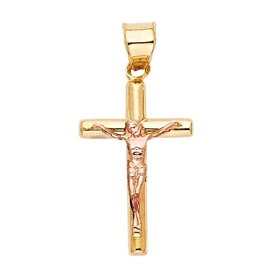 14K Two Tone Gold Religious Crucifix Pendant for Chain Necklace | Jewelry Gift for Men Women | 19 x 12 MM | 0.6 grams