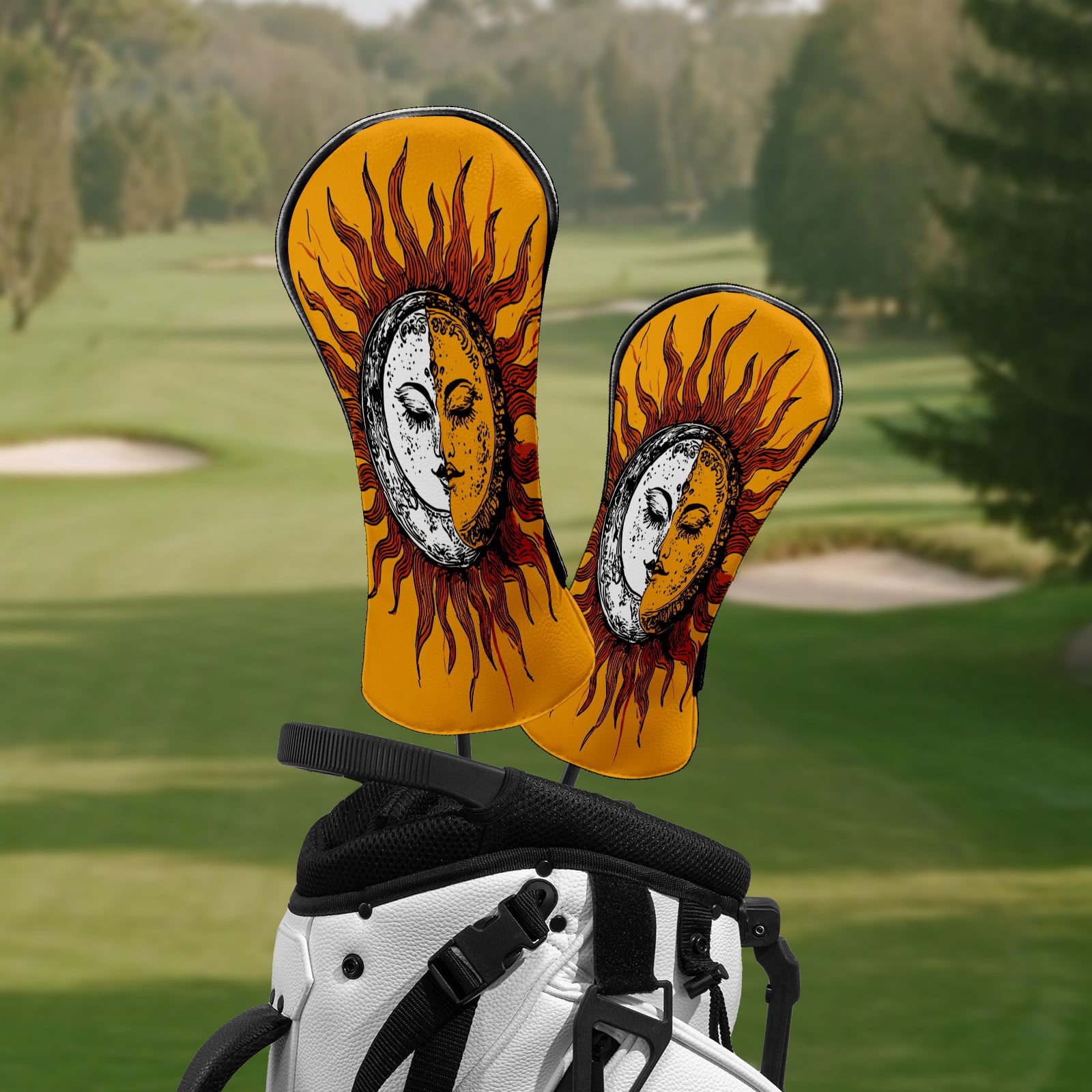 Golf Club Head Covers SunMoon_Duality Waterproof Leather Golf Head Covers for Men Women Driver Head Cover Fairway Headcover for Golf Lovers