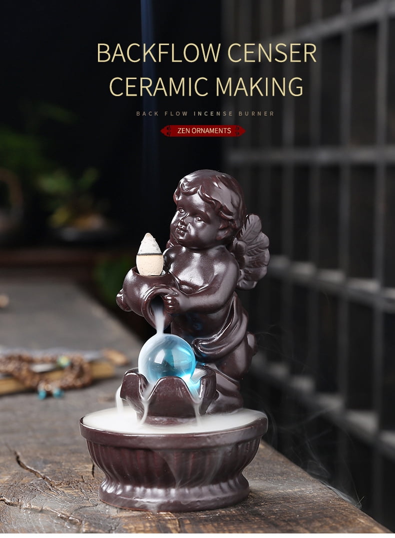 Boy Angel Ceramic Incense Burner Smoke Waterfall Backflow Censer Incense Holder Zen Home Decoration Living Room Decor