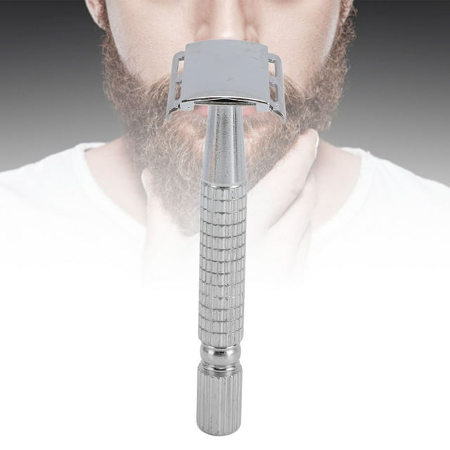 Double Sided Safety Shave Tool Long Handle Vintage Metal Shaving Kit with Replacement Refill Cutter and Brush for Men Travel or Home Use