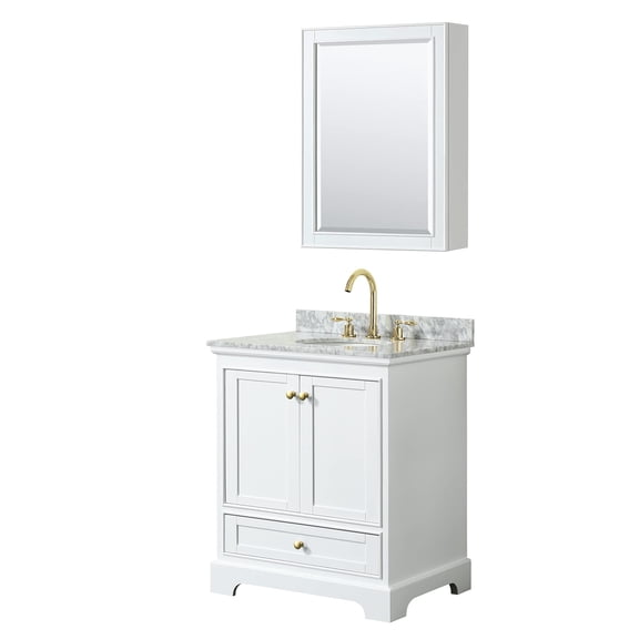 Wyndham Collection Deborah 30" Wood & Metal Single Bathroom Vanity in White/Gold