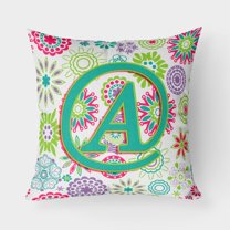 Carolines Treasures CJ2011-APW1818 Letter A Flowers Pink Teal Green Initial Canvas Fabric Decorative Pillow 18H x18W