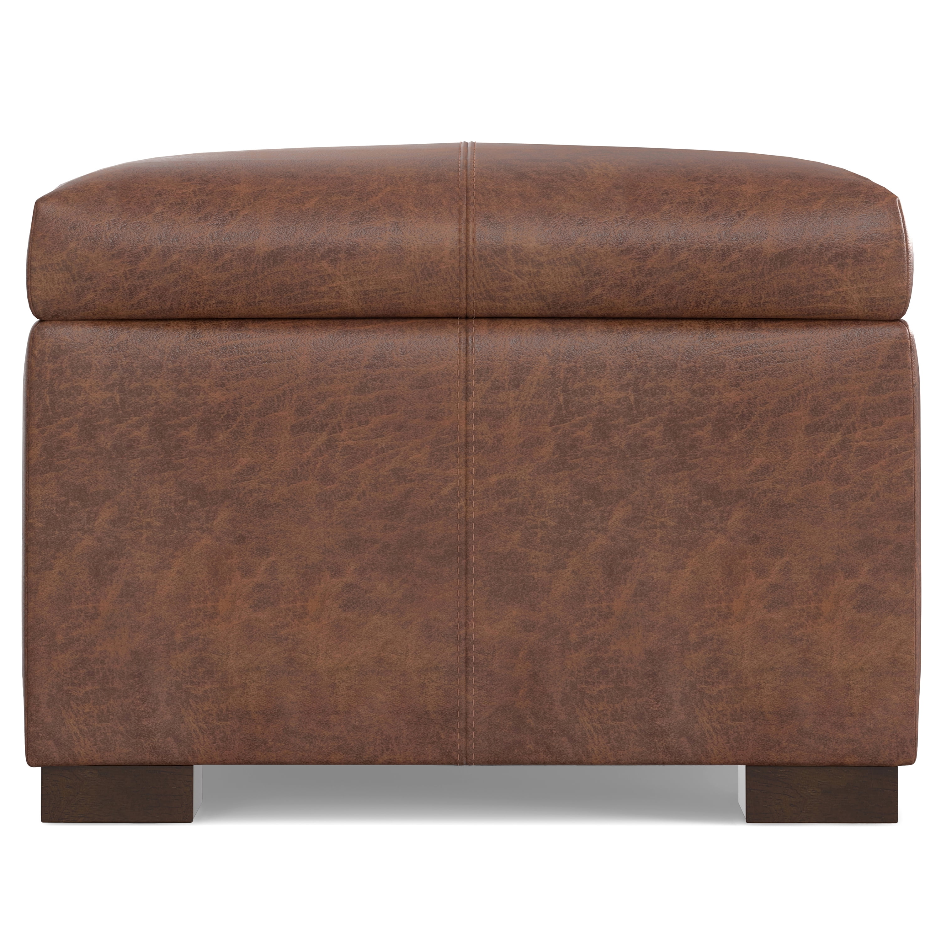 Gabbie 48 inch Wide Rectangular Storage Ottoman in Distressed Saddle Brown Vegan Leather
