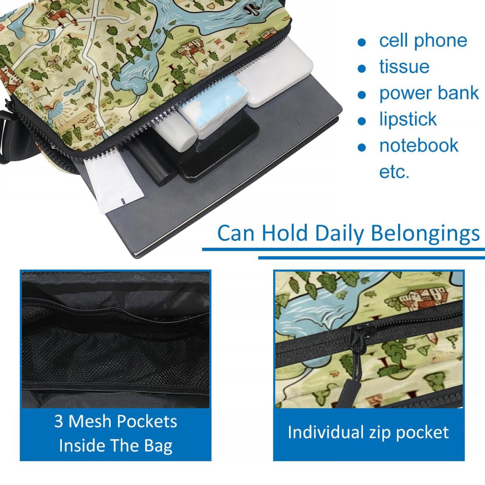 Map Lightweight Adjustable Fanny Pack with Extension Strap, Unisex Waist Bag