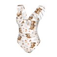 thumbnail image 4 of Yiaed Fall Squirrel Print Women's Ruffled One Piece Swimsuit V Neck Swimwear Slimming Monokini for Woman-Small, 4 of 8