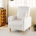 thumbnail image 7 of Spaco Modern Teddy Fleece Sofa Chair, Removable Lumbar Pillow, Rubber Wood Support Legs, Wave Spring Cushioning, White & Natural, 7 of 7