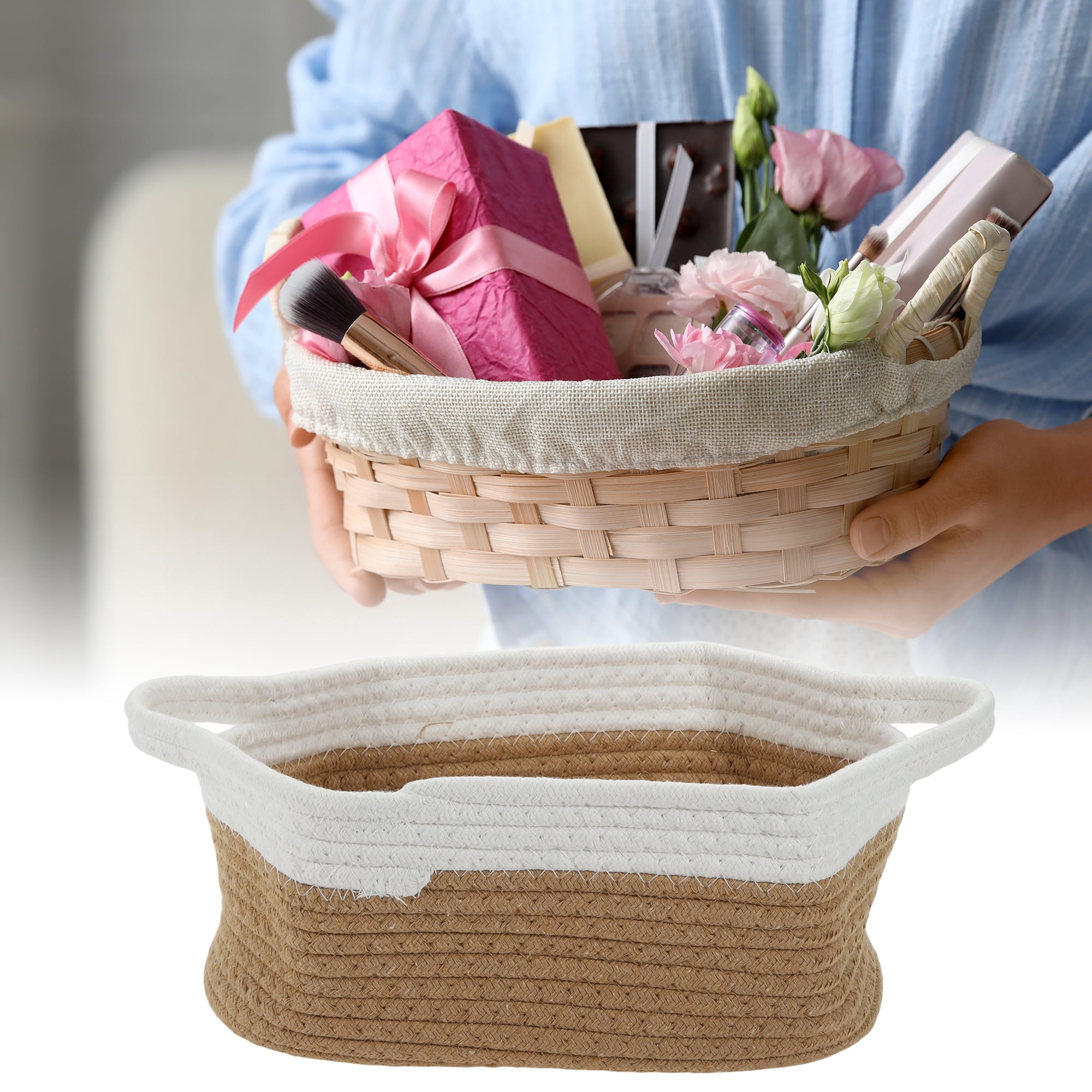 Unique Bargains Durable Woven Gift Decorative Basket Set 12x8x5 Inches Khaki, White
