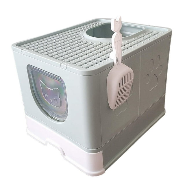 Hooded Cat Litter Box Fully Enclosed Cat Toilet with Door Durable Reusable Easy Blue