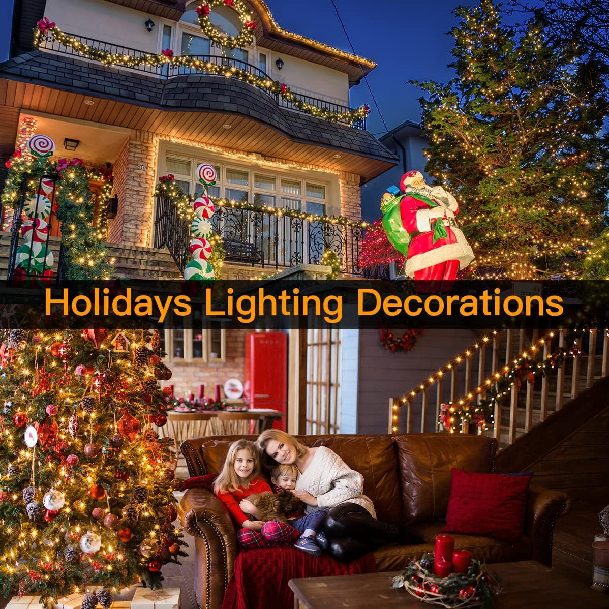 GooingTop LED Christmas Lights Outdoor,Total 108ft 200 LED Christmas Lights Plug in with 8 Modes,UL-Listed Warm White Christmas Twinkle Lights for Room Patio Wedding Christmas Outdoor Decor
