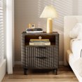 thumbnail image 2 of KAMOMA Fluted Night Stand with Charging Station, 18" Wide Bedside Table with 2 Drawers, Modern Wood Nightstand with Open Shelf, Side Table for Bedroom Living Room Office, Dark Gray, 2 of 9