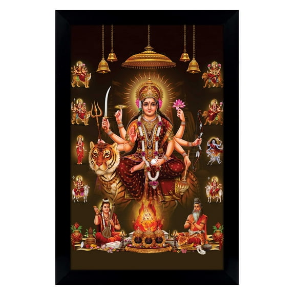 IBA Indianbeautifulart Nav Durga Picture Frame Religious Poster Black Wall Frame Deity Photo Frame Wall Decor For Home/ Office/ Temple-6 x 8 Inches