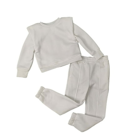 

YWDJ 1-7 Years Outfit Sets for Girls Kids Tracksuits Set Crewneck Sweatshirtband Pants Two Piece White 1-2 Years