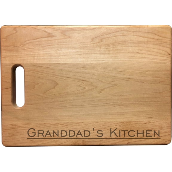 PrecisionNC Grandpa Cooking Gifts Granddad's Kitchen Engraved Large Sized Natural Wood Cutting Board Maple