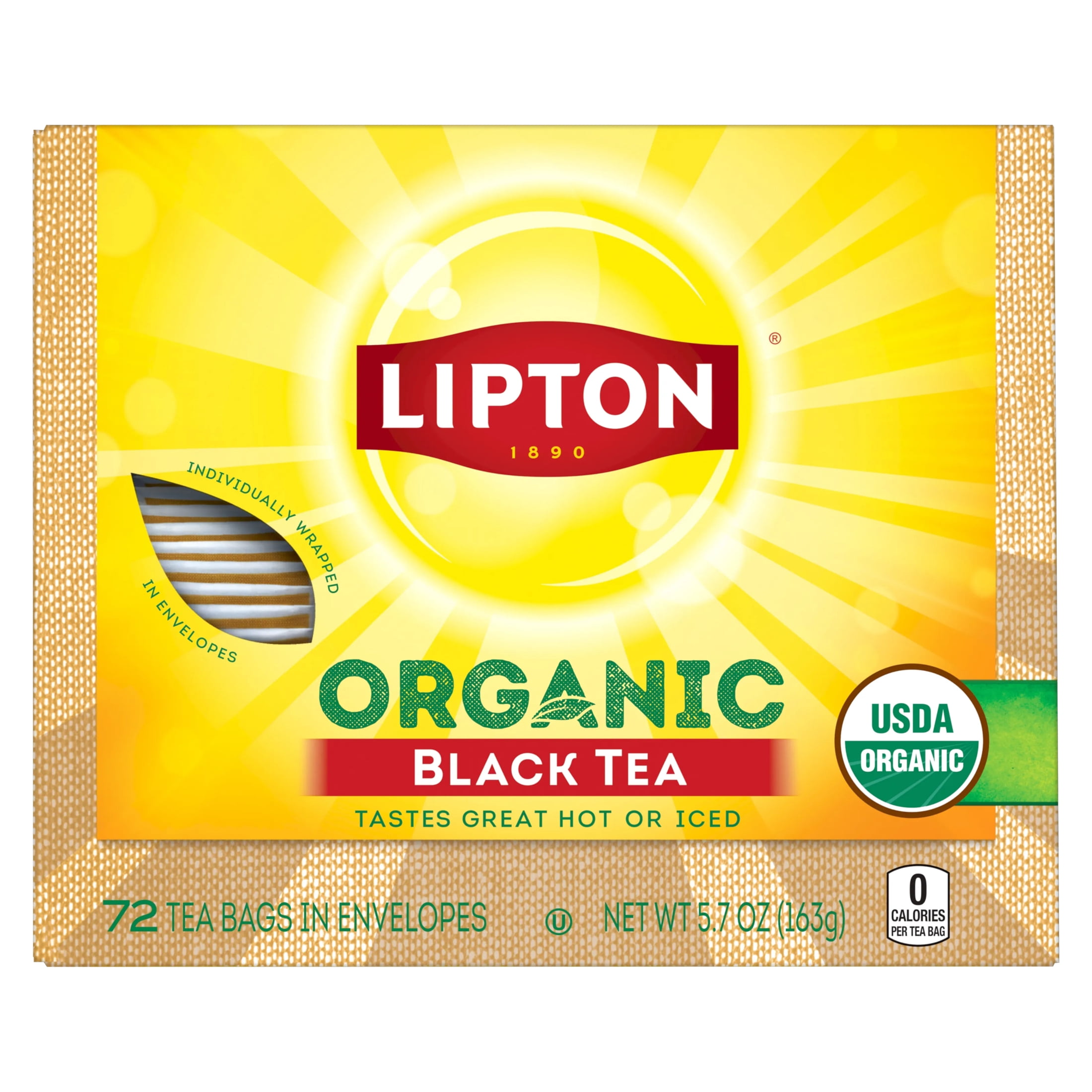 Lipton Organic Black Tea Bags, 72 Count, pack of 5