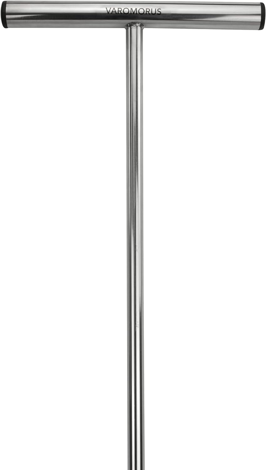 Varomorus Stainless Steel Lawn Plug Aerator, Manual Core Aeration Tool with T-Handle, Dual Coring Tubes, Heavy Duty Tool