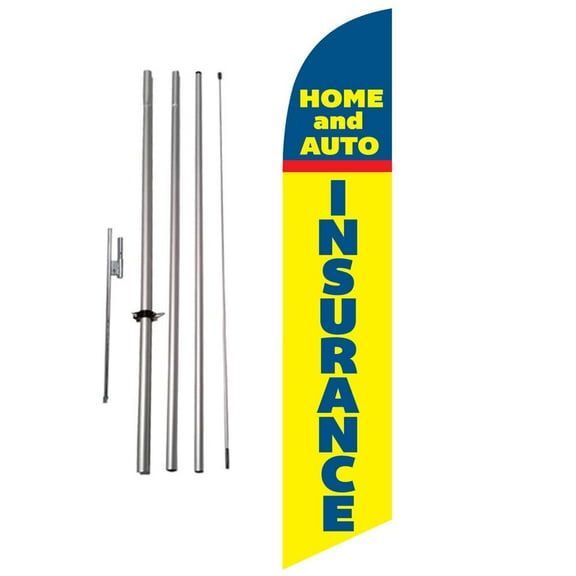 Home and Auto Insurance 15ft Feather Banner Swooper Flag Kit with pole & spike