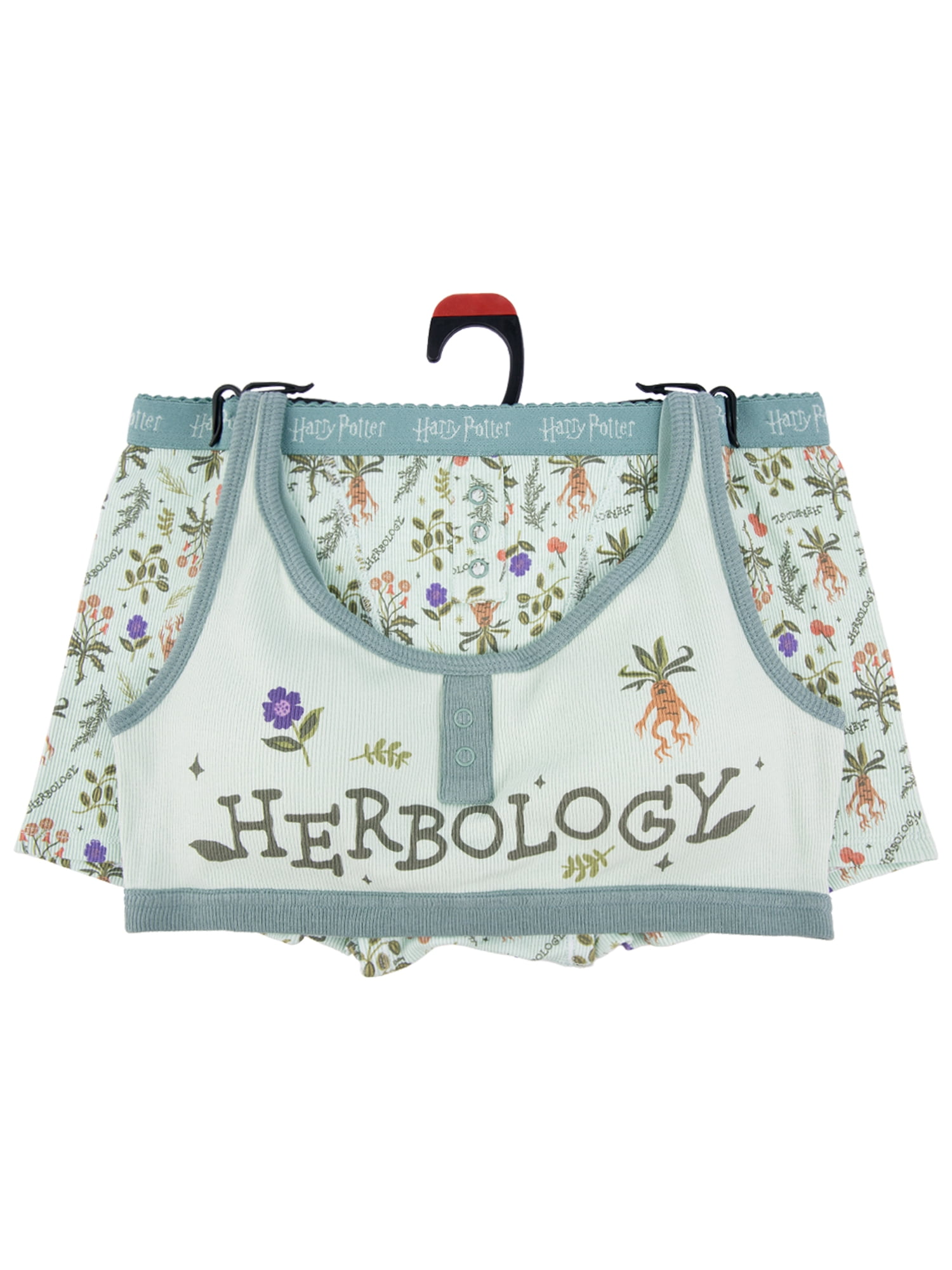 Harry Potter Herbology Junior's 2-Piece Ribbed Knit Bralette and Boxer Brief Set, Size Small to Extra Large