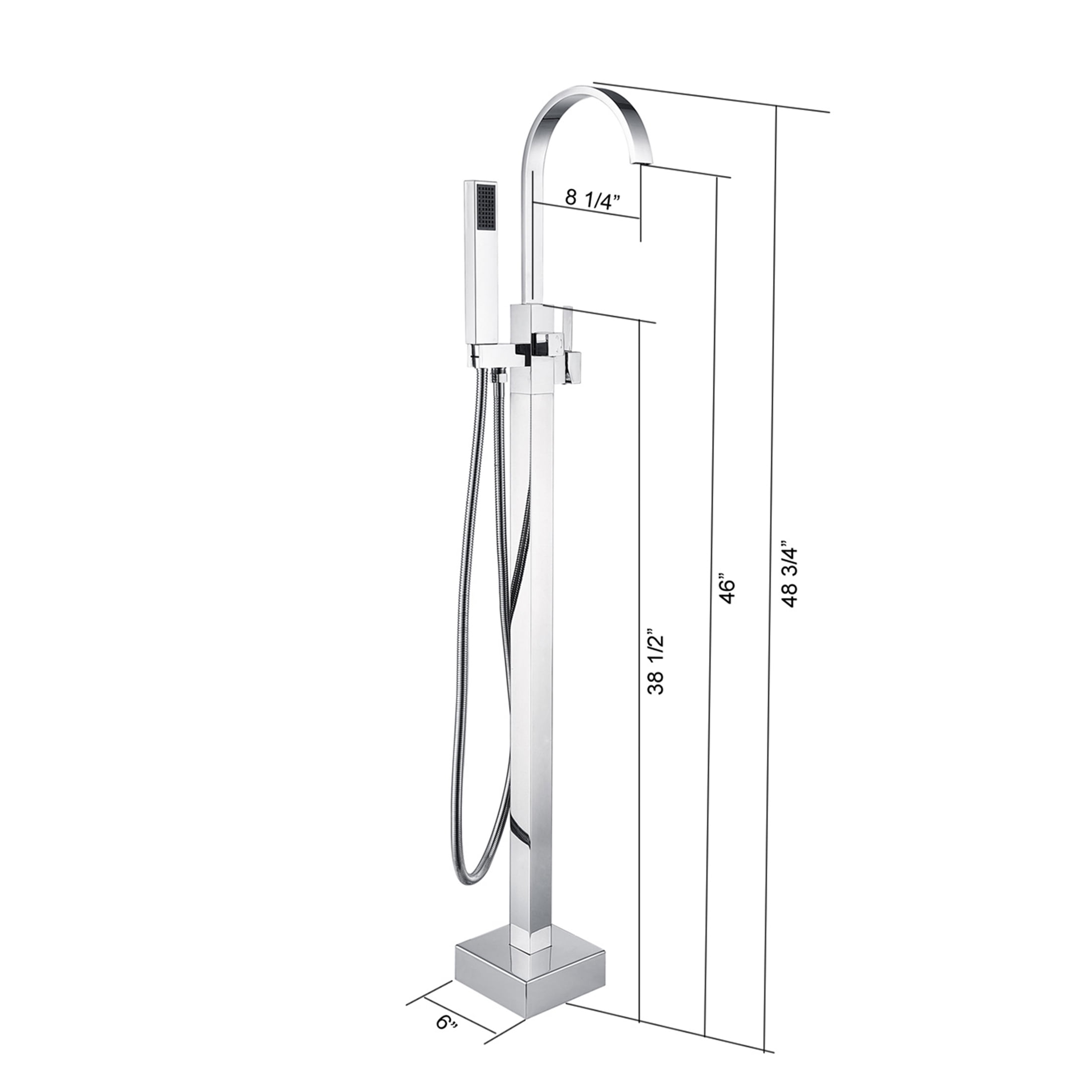 JERFIT Modern Freestanding Bathtub Faucet with Hand Shower, Chrome Finish 3.9 GPM Waterfall Tub Filler for Bathroom
