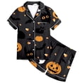 thumbnail image 4 of Shadoumai Big Halloween Pajamas Set Button Down Pjs Pumpkin Print Button Down Short Sleeve Loungewear Clothes Set Satin Sleepwear Nightwear Loungewear 2 Piece Pjs for Gifts, 4 of 4