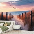 thumbnail image 2 of Peel and Stick Wallpaper Beach Sea Nature Landscape Sun Sand Path Fencing Sky Ocean Modern Art Wall Mural Decor Self Adhesive and Removable 69in x 98in, 2 of 8